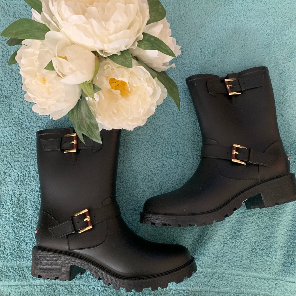 Tommy Hilfiger Dew Moto Buckle Black Boots
